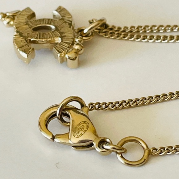 Chanel classic Gold Tone Timeless CC Crystal Pendant Necklace - Picture 6 of 15